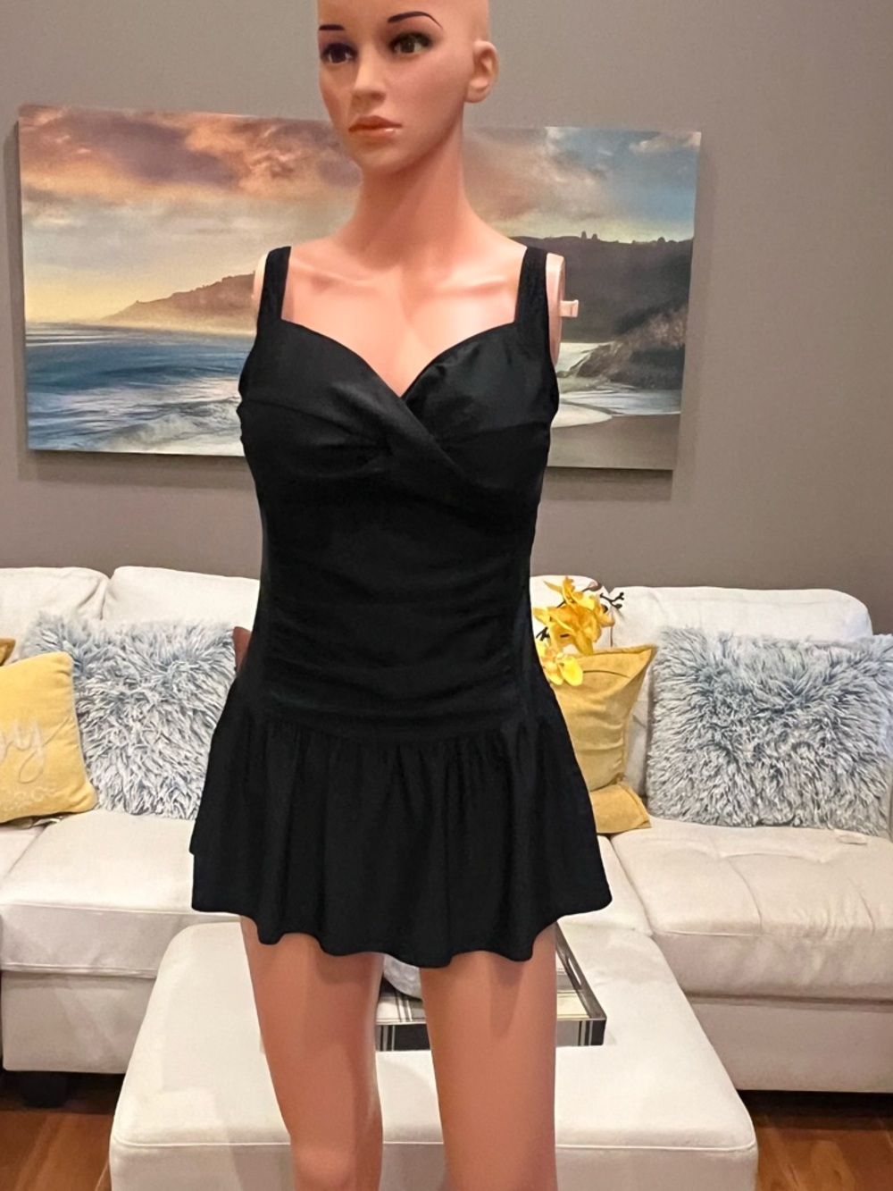 Classic Black Swimdress with Flared Skirt